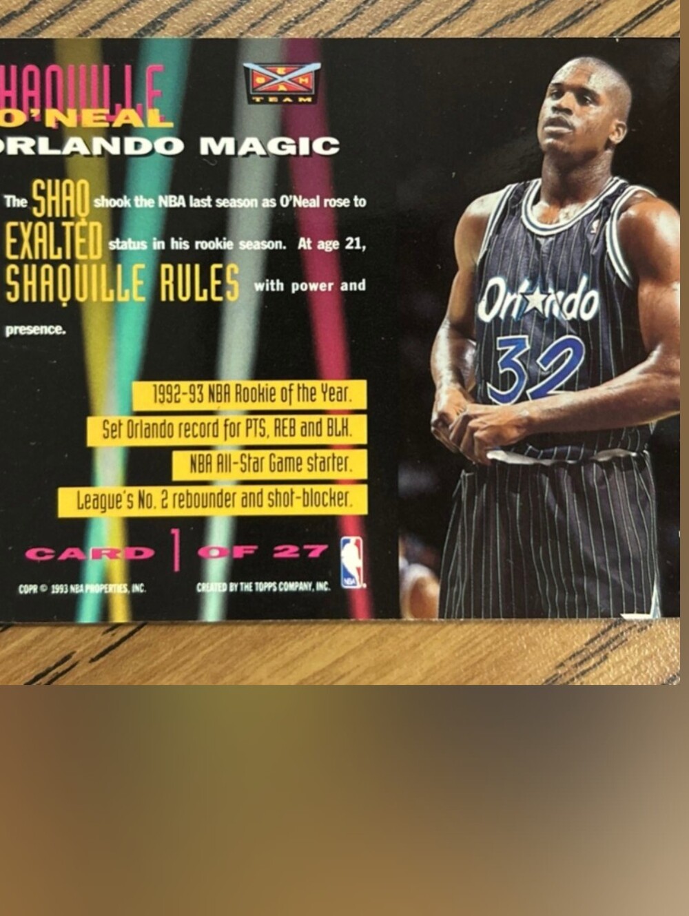 1993 Topps Stadium Club SHAQUILLE O’NEAL BEAM TEAM FOIL SP INSERT 1 / 27🔥RARE🔥 - Picture 2 of 3